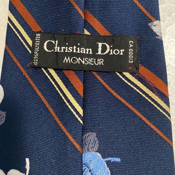 Christian Dior 4” wide necktie embroidered flowers polyester - Picture 5 of 10